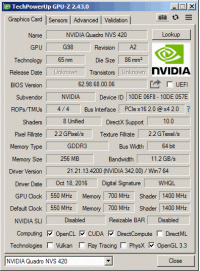 Quadro NVS 420 GPU-Z