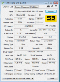 S3 Chrome 530 GT GPU-Z